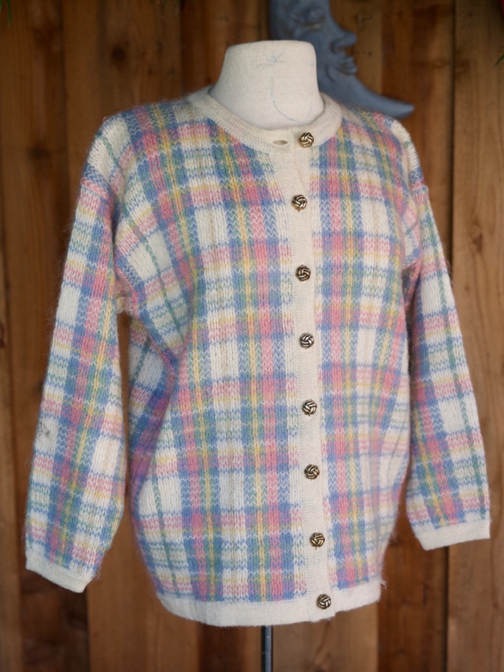 Vintage Northern Isles Mohair Blend Knit Spring Plaid Cardigan Sweater Woman's S